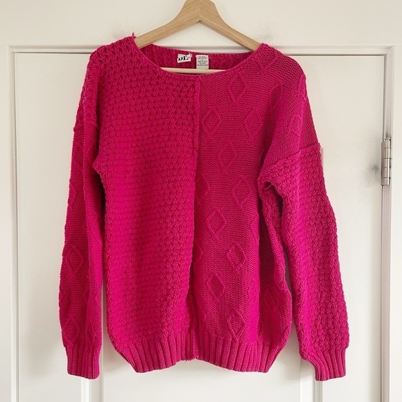Vintage BE 80s Fuchsia Patchwork Knit Sweater - S - Picture 1 of 5
